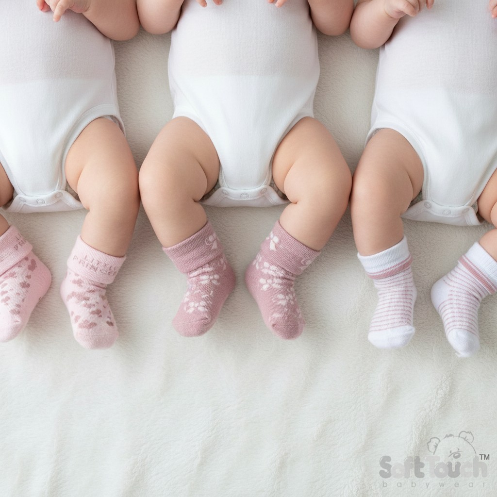 Soft Touch 4S506-P Nb-3 =5023797409066,  3-6= 5023797409073, 6-12 = 5023797409080 STS506P Princess triple pack of socks (NB-12 months)