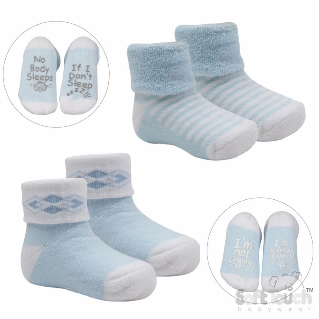Soft Touch   STS520-B Blue Twin Pack No Slip Socks (NB-12 months)