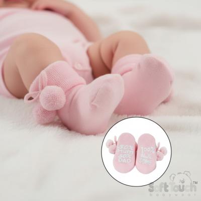 STS522P  Pink No Slip Terry Pom Pom Socks  (NB-12 months)
