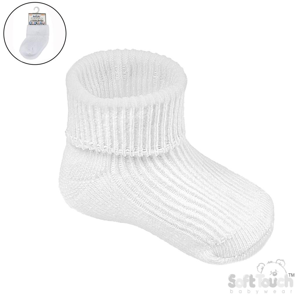 Soft Touch S900-W 5023797406812 STS900-W White Twin Pack turn-over sock (Newborn)