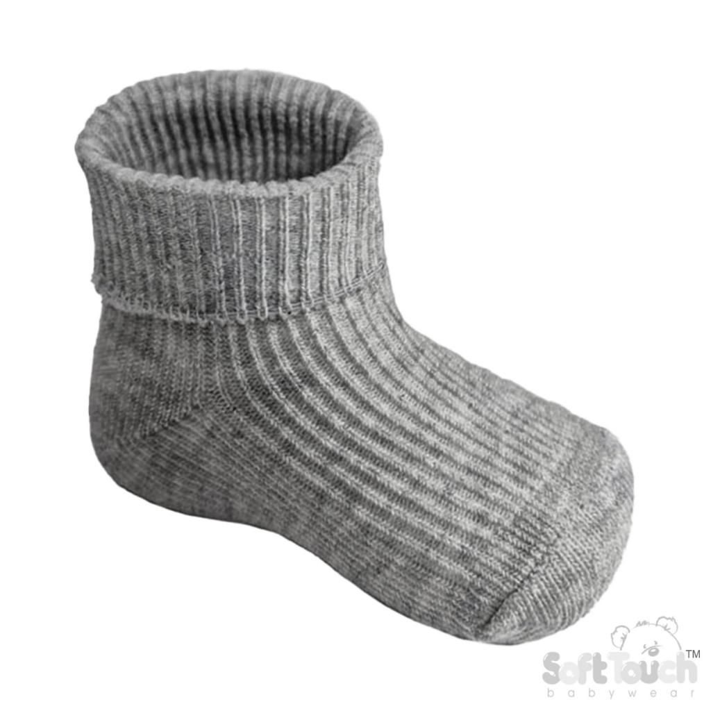 Soft Touch 901 5023797406805 STS901-G-BP Grey turn-over sock (0-3 months)