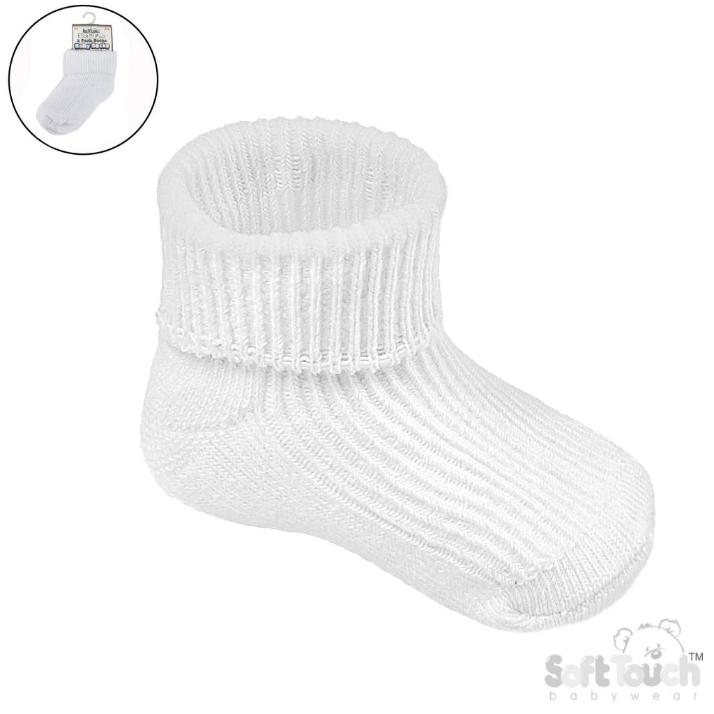 Soft Touch S900-W 5023797406829 STS901-W White twin Pack turn-over socks (0-3 months)