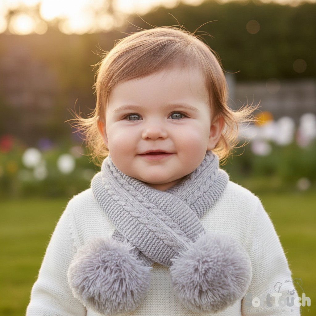 Soft Touch 4SC02-G-SM 5023797310720 STSC12-G Grey Elegance Scarf with Pom Poms (Nb-24)