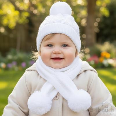 STSC12-W  White Elegance Scarf with Pom Poms  (Nb-24)