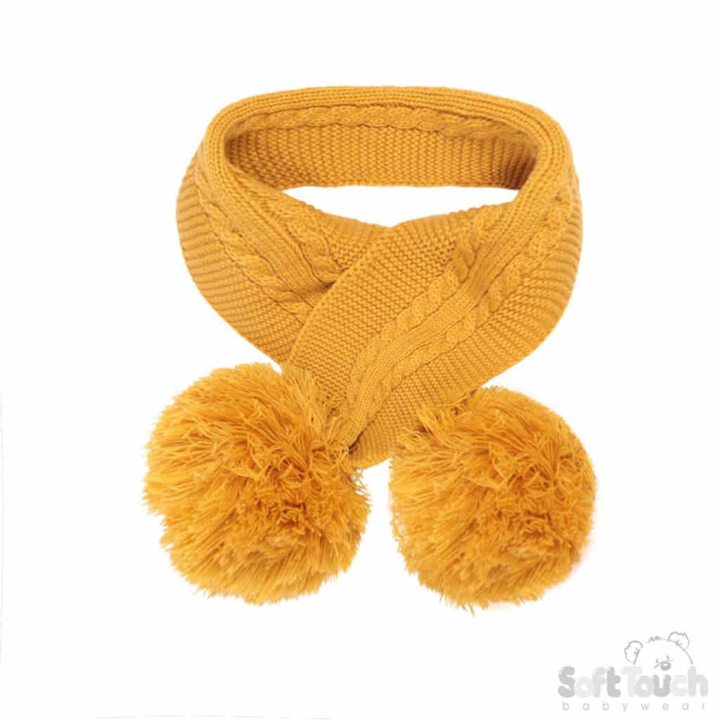 Soft Touch 4SC02-M-SM 5023797310768 STSC12-M Mustard Yellow Elegance Scarf with Pom Poms (Nb-24)