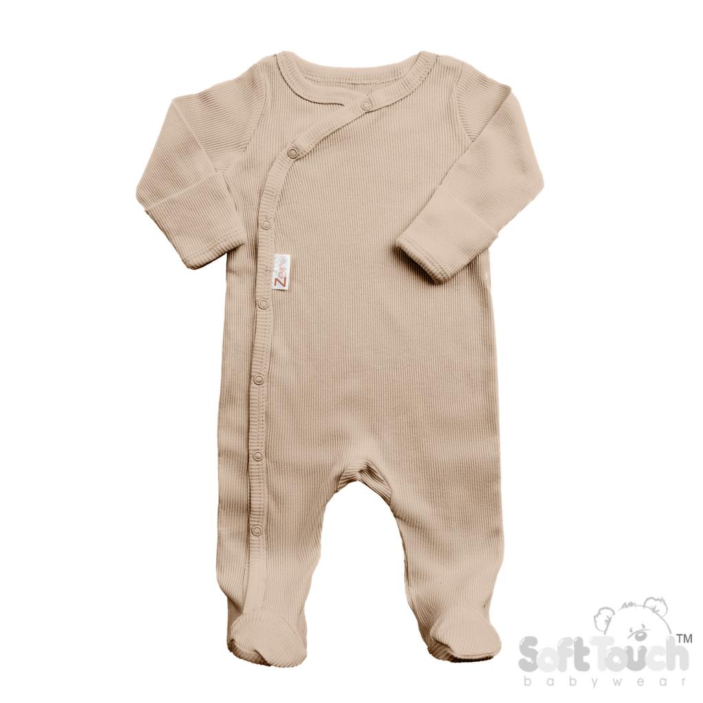 Soft Touch Zero 4SS4500-B * STSS4500-Bis Biscuit Ribbed SleepSuit( Newborn - 3 months)