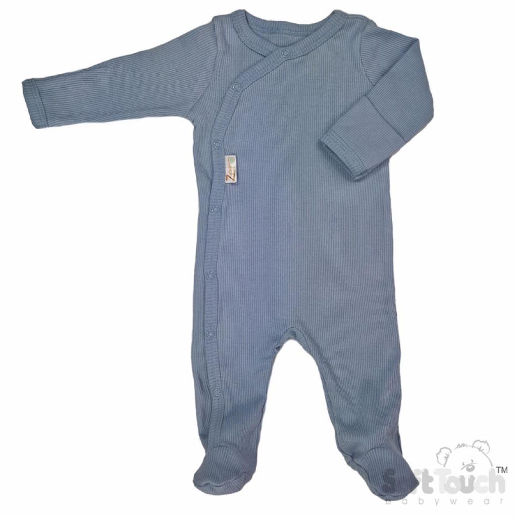 Soft Touch Zero 4SS4500-B * STSS4500-DB Dusty Blue Ribbed SleepSuit( Newborn - 3 months)