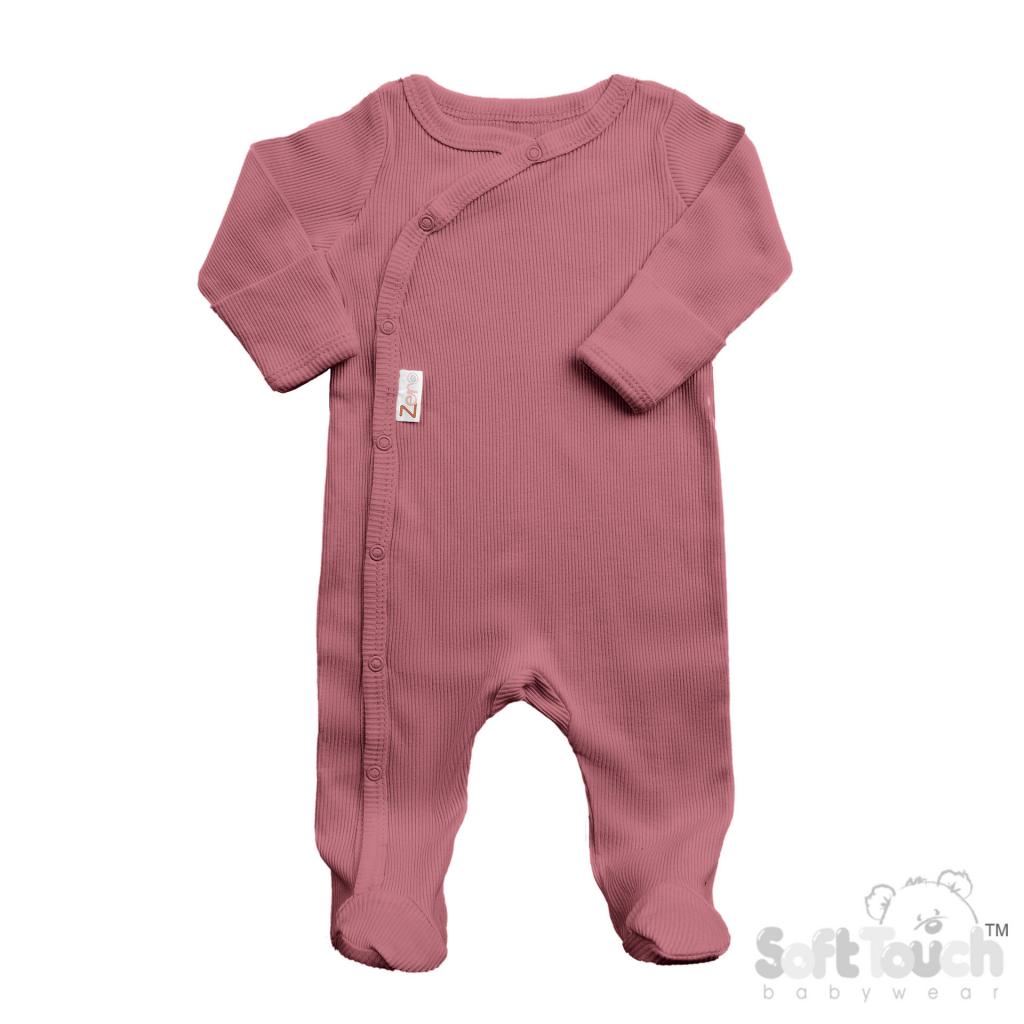 Soft Touch Zero 4SS4500-B * STSS4500-DR Deco Rose Ribbed SleepSuit( Newborn - 3 months)