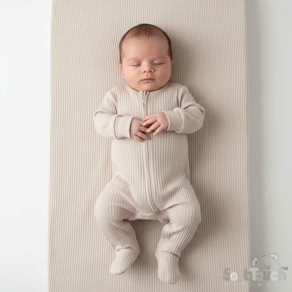 Soft Touch Zero 4SS4600-Bis 5023797201844 STSS4600-BI-03 Biscuit Ribbed SleepSuit( Newborn - 3 months)
