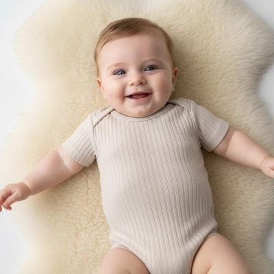STSS4600-BI-3-6  Biscuit Ribbed SleepSuit (  3-6 months)