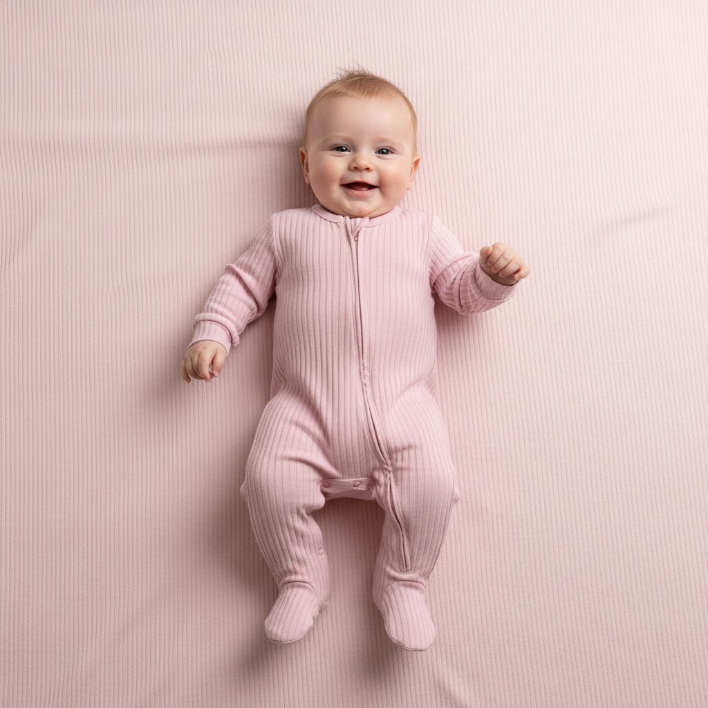 Soft Touch 4SS4600-DP-0-3 5023797201868 STSS4600-DP-03 Dusky Pink Ribbed SleepSuit( Newborn -3 months)