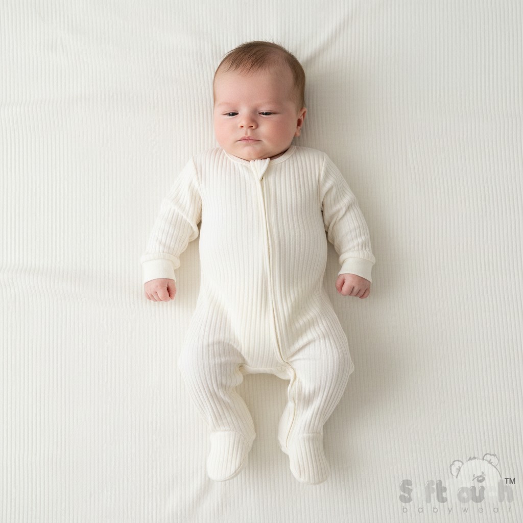 Soft Touch 4SS4600-MA-0-3 5023797201875 STSS4600-MA-03 Marshmallow Ribbed SleepSuit( Newborn -3 months)