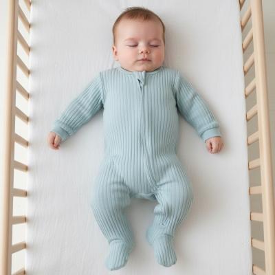 STSS4600-SG-0-3  Sage Green Ribbed SleepSuit ( Newborn -3 months)