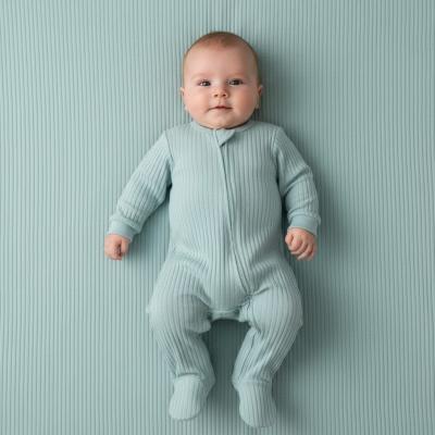 STSS4600-SG-36  Sage Green Ribbed SleepSuit ( 3-6 months)