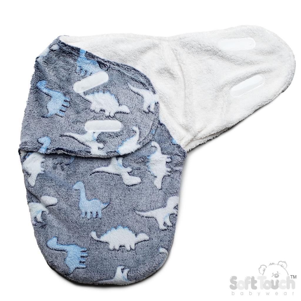 Soft Touch  5023797314254 STSW112-B Blue Dinosaur Swaddle Wrap (0-3 months)