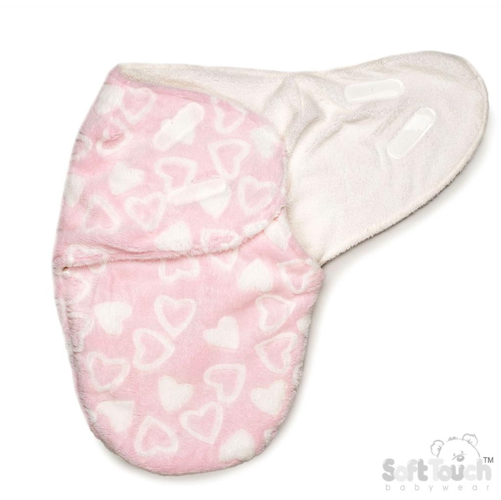 Soft Touch  5023797314278 STSW114-P Pink Hearts Swaddle Wrap (0-3 months)