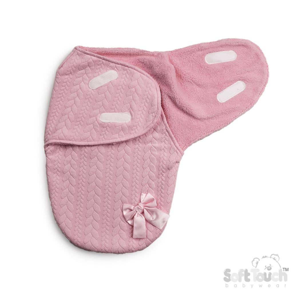 Soft Touch SW120-P 5023797314377 STSW120-P Pink Cable bow Swaddle Wrap (0-3 months)