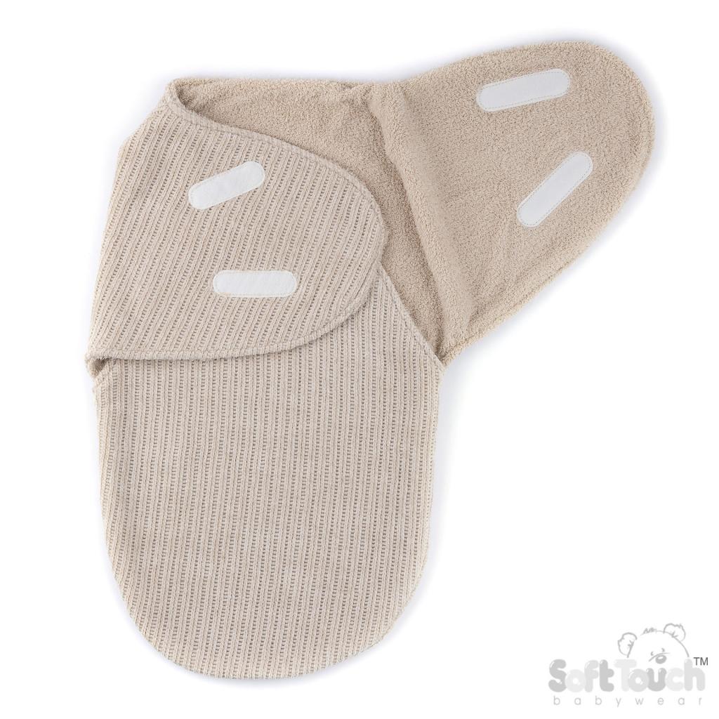 Soft Touch SW122-Bi 5023797318368 STSW122Bi Biscuit Chenille and sparkle swaddle Wrap (0-3 months)