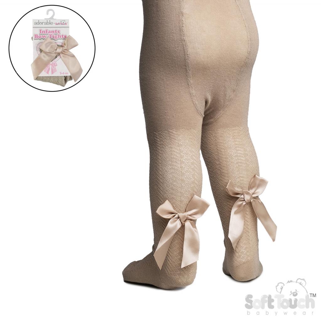 Soft Touch 4T120-Bi 5023797405846 STT120-Bi Biscuit Jaquard Tights with Long Bow (NB to 24m)