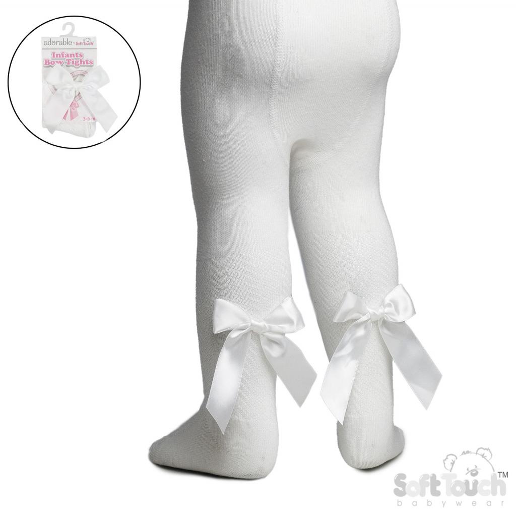 Soft Touch 4T120-C 5023797405013 STT120-C Cream Jaquard Tights with Long Bow (NB to 24m)