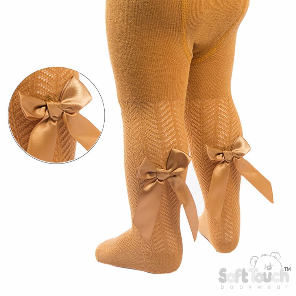 Soft Touch 4T120-W 5023797405839 STT120-M Mustard Yellow Chevron Tights with Long Bow (NB-24m)