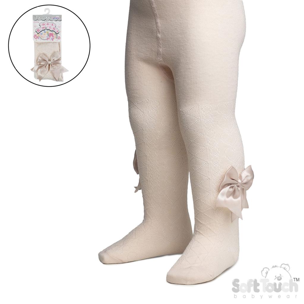 Soft Touch 4T122-Cha 5023797406744 STT122-Cha Champagne Heart Tights with Large Bow (0-12m)