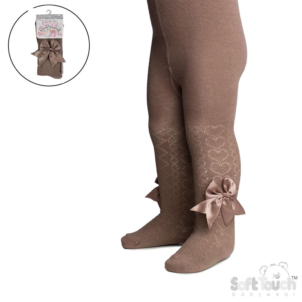 Soft Touch 4T122-Co 5023797406737 STT122-Co Coffee Heart Tights with Large Bow (0-12m)