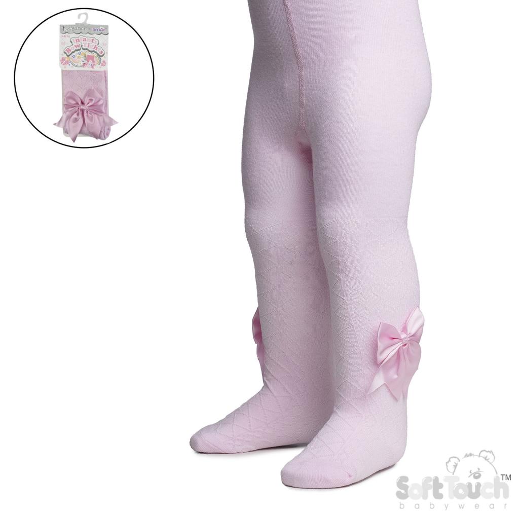 Soft Touch 4T122-P 5023797405099 STT122-P Pink Heart Tights with Large Bow (Newborn to 12m)