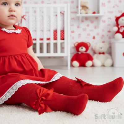 STT122-R  Red Heart Tights with Large Bow  (Newborn to 12m)