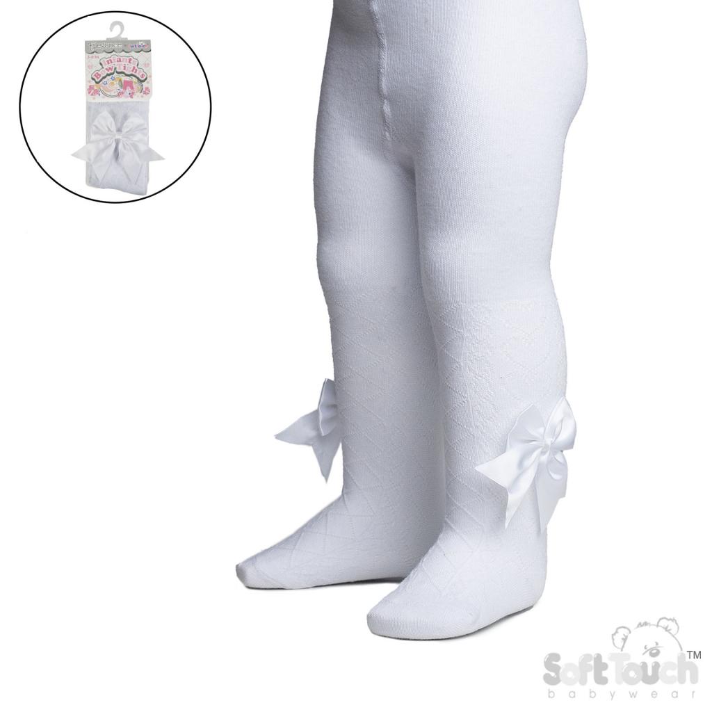 Soft Touch 4T122-W 5023797405082 STT122-W White Heart Tights with Large Bow (Newborn to 12m)