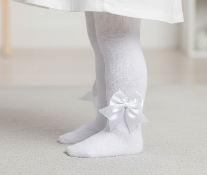 Soft Touch 4T122-W 5023797405082 STT122-W White Heart Tights with Large Bow (Newborn to 12m)