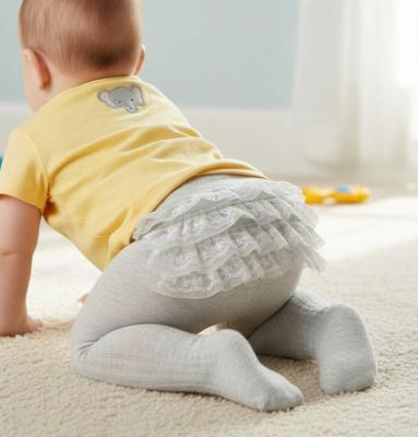 STT126-G  Ribbed Tights with Frill  ( Newborn -18)