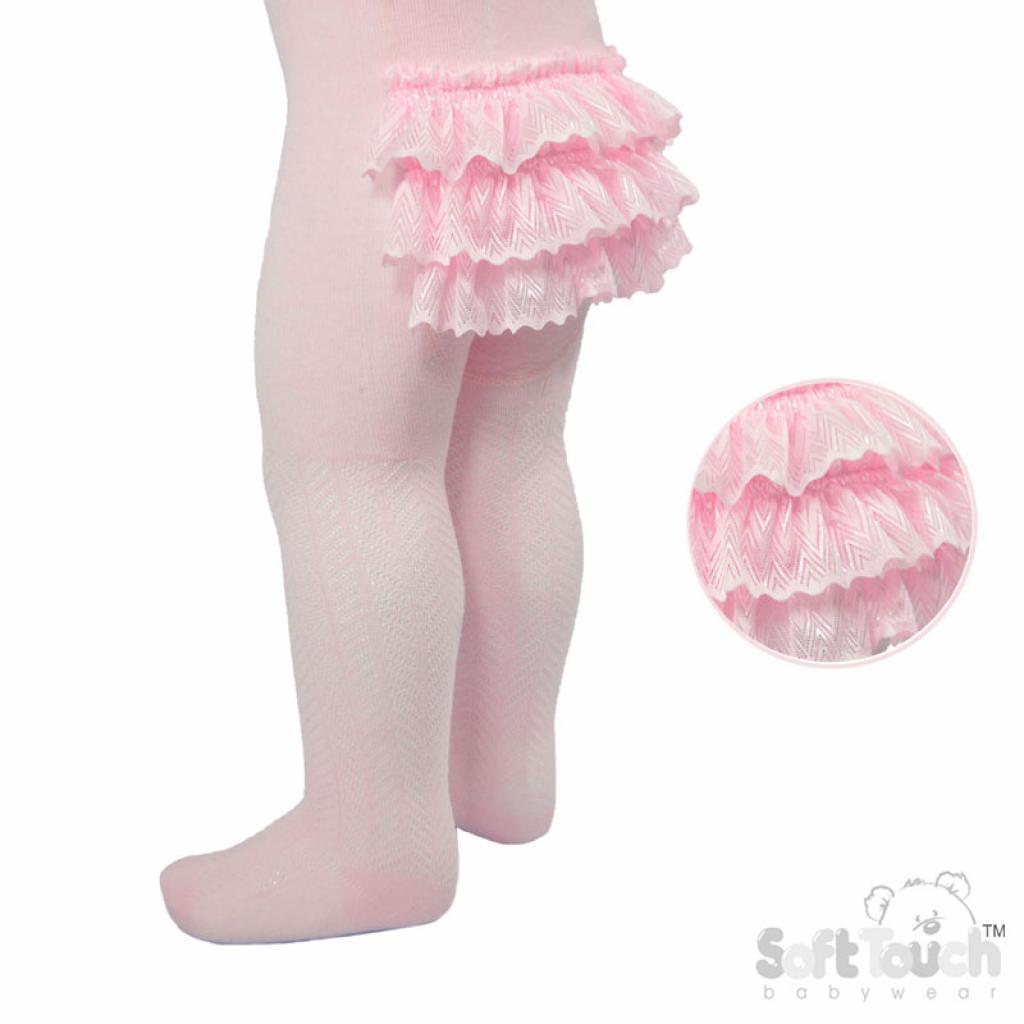 Soft Touch 4T126-P 5023797405174 STT126-Pi Ribbed tights with Frill (Newborn-18 months)