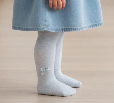 STT132-DE  Denim Blue Melange Tights with Bow  (NB to 12m)
