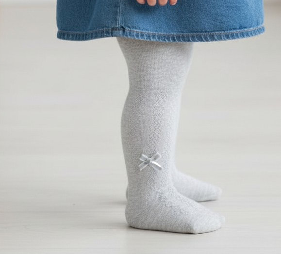 Soft Touch 4T132-G 5023797406775 STT132-G Grey Melange Tights with Bow (NB to 12m)