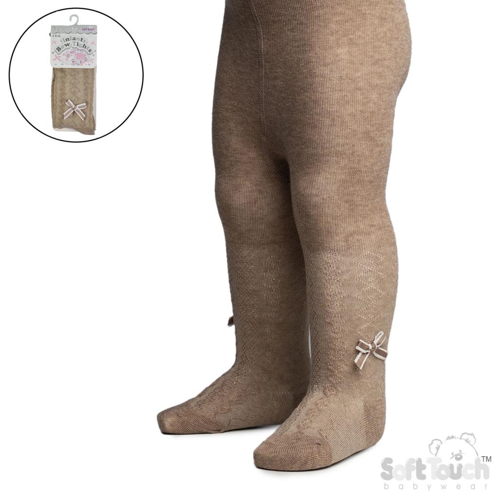 Soft Touch 4T132-OA 5023797406782 STT132-OA Oatmeal Melange Tights with Bow (NB to 12m)