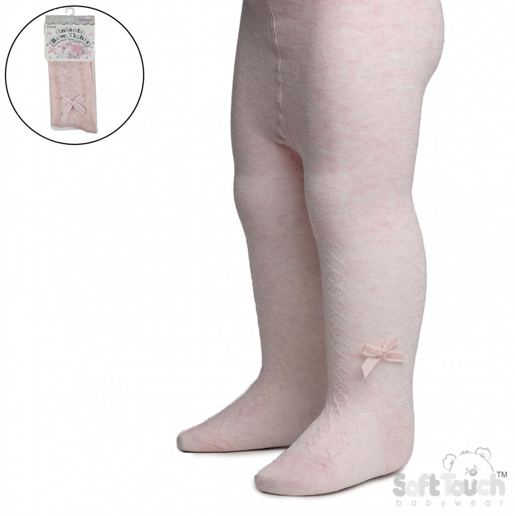 Soft Touch 4T132-P 5023797406768 STT132-P Pink Melange Tights with Bow (NB to 12m)