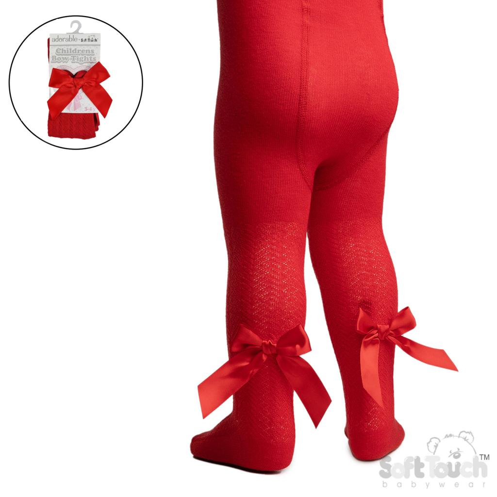 Soft Touch 4T170-R 5023797405075 STT170-Red Red Jacquard Tights with long Bows (2-5 years)