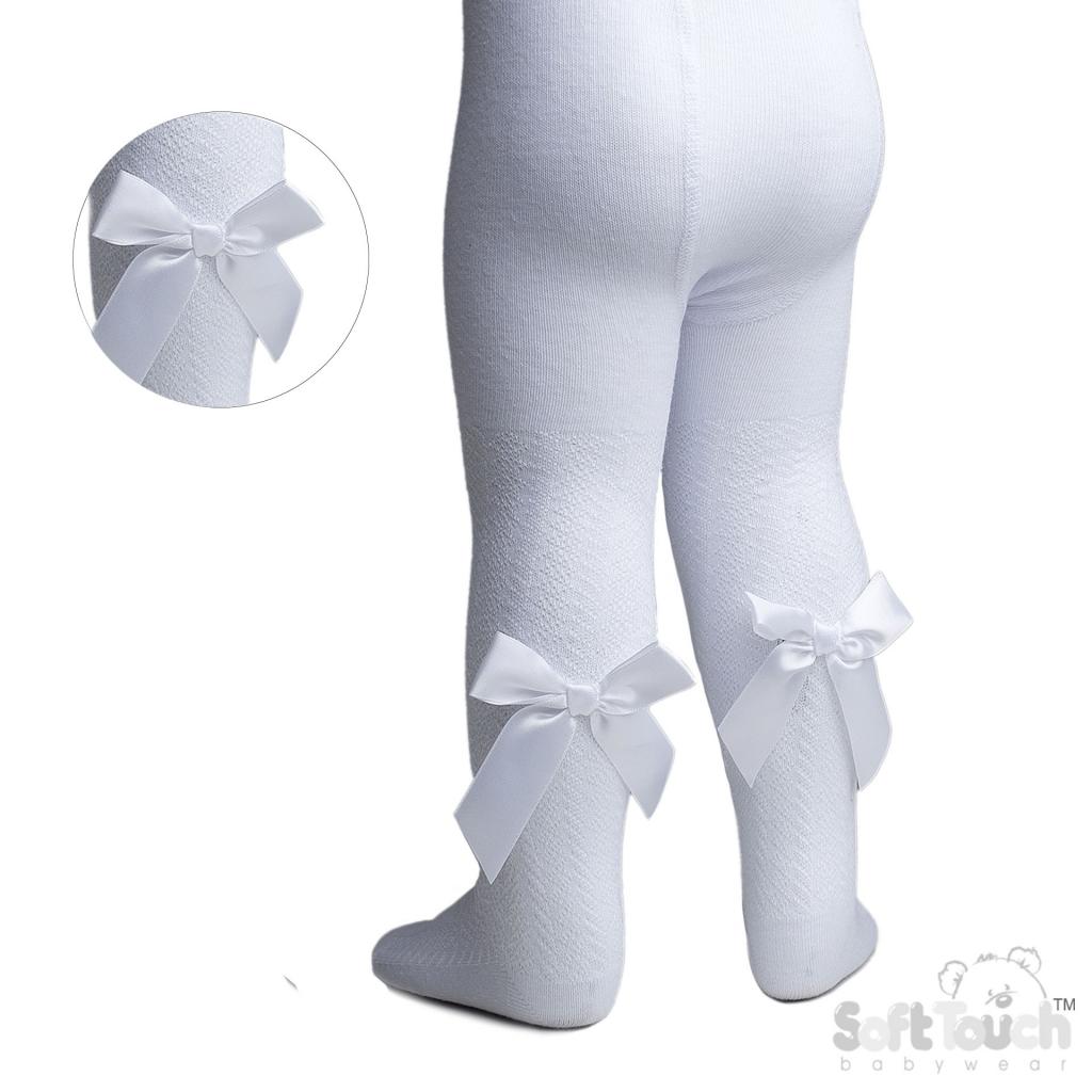 Soft Touch 4T170-W 5023797405037 STT170-Wh Jacquard Tights with long Bows (2-5 years)