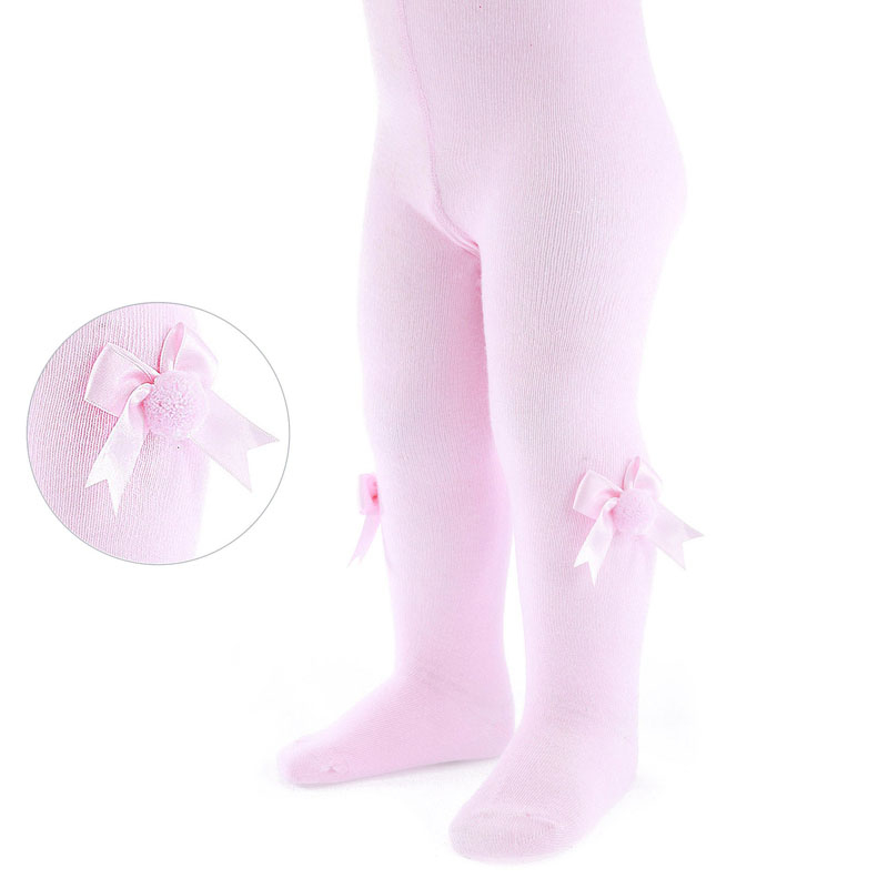 Soft Touch 4T41-P 5023797403149 STT41-P Bow and Pom Pom Tights (Newborn to 24 months)