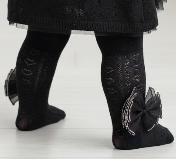 Soft Touch  5023797403200 STT43Bl Jaquard Hearts Tights with Organza Bow (Newborn to 24m)