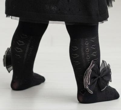 STT43Bl Jaquard Hearts Tights with Organza Bow (Newborn to 24m)