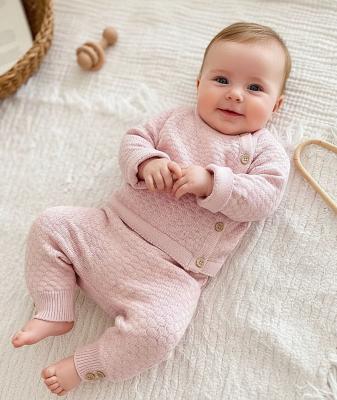 Sevva  33871154262802 SV2403P Pink Honeycomb  Knitted Two Piece  (0-12 months)