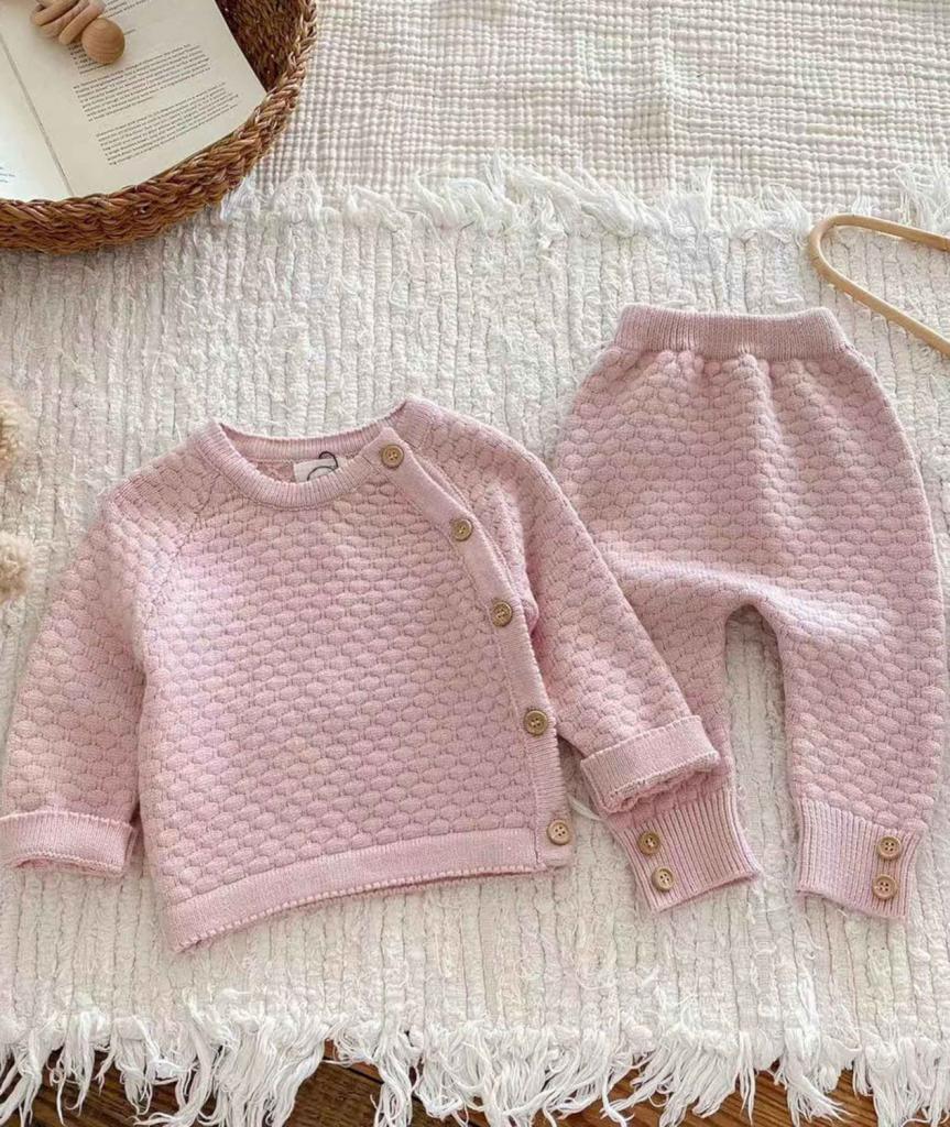 Sevva  33871154262802 SV2403P Pink Honeycomb  Knitted Two Piece  (0-12 months)