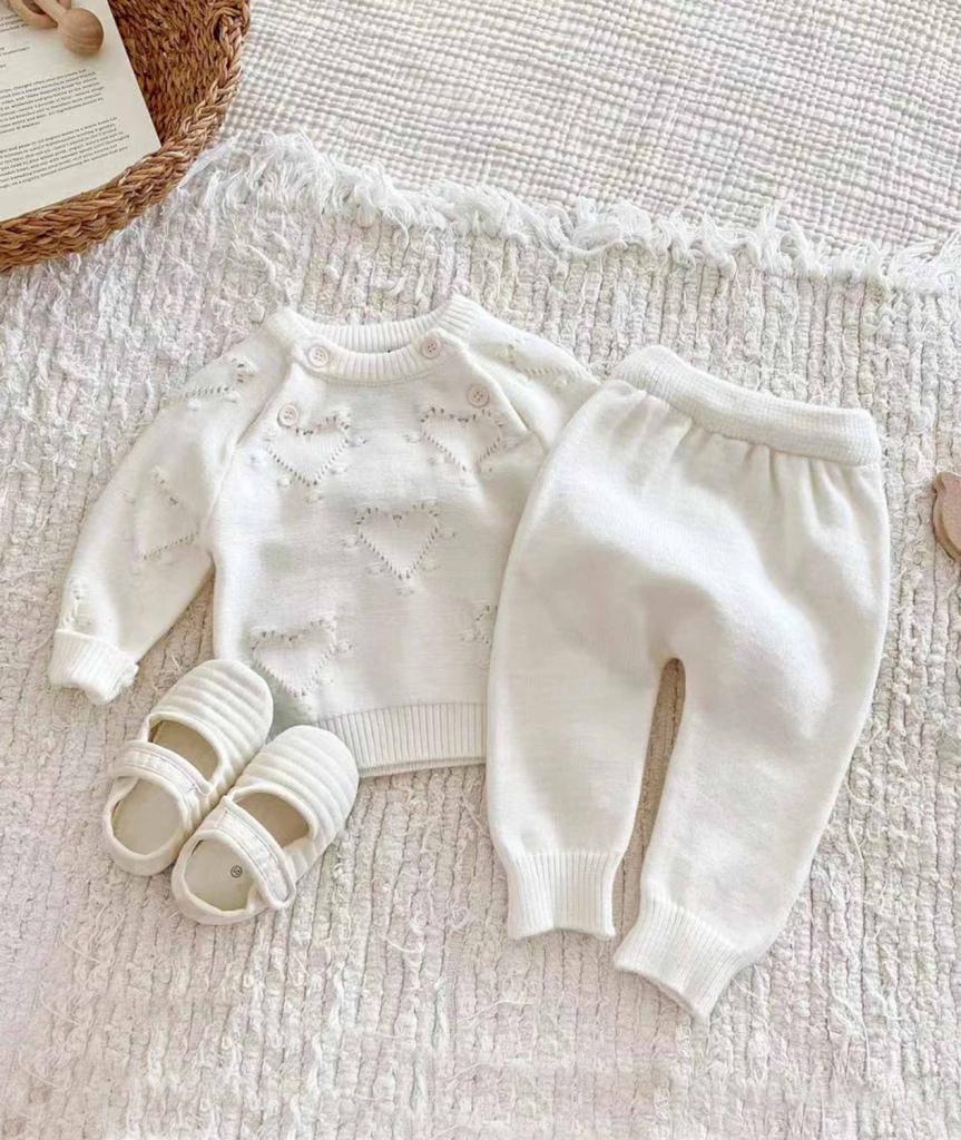 Sevva  33871154262817 SV2407I Deluxe Silky Heart Knitted Two Piece  (0-12 months)