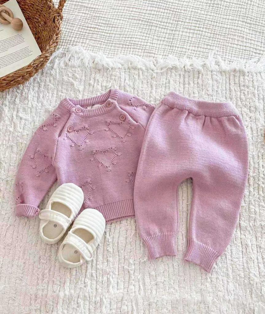 Sevva  33871154262817 SV2407P Pink Heart Knitted Two Piece  (0-12 months)