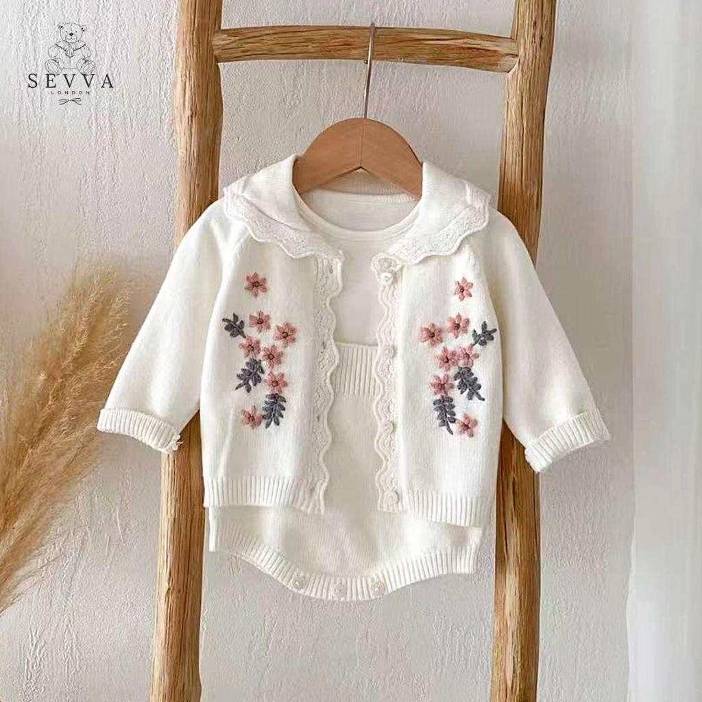 Sevva  338711516515614154 SV2421-I Ivory Lux Floral Embroidered 2 Piece  (0-12 months)