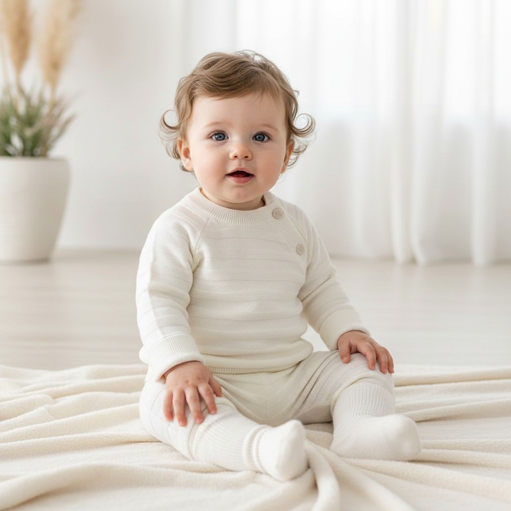 Sevva  33871154262765 SV2422-i Ivory Lux Stripe Knitted Two Piece  (0-12 months)