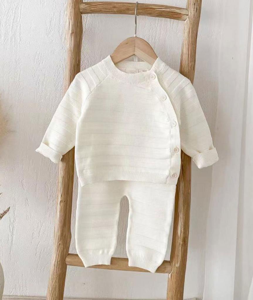 Sevva  33871154262765 SV2422i Ivory Lux Stripe Knitted Two Piece  (0-12 months)