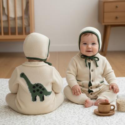 SV26061i  Ivory  Dinosaur Knitted Romper & bonnet  (0-12 months)